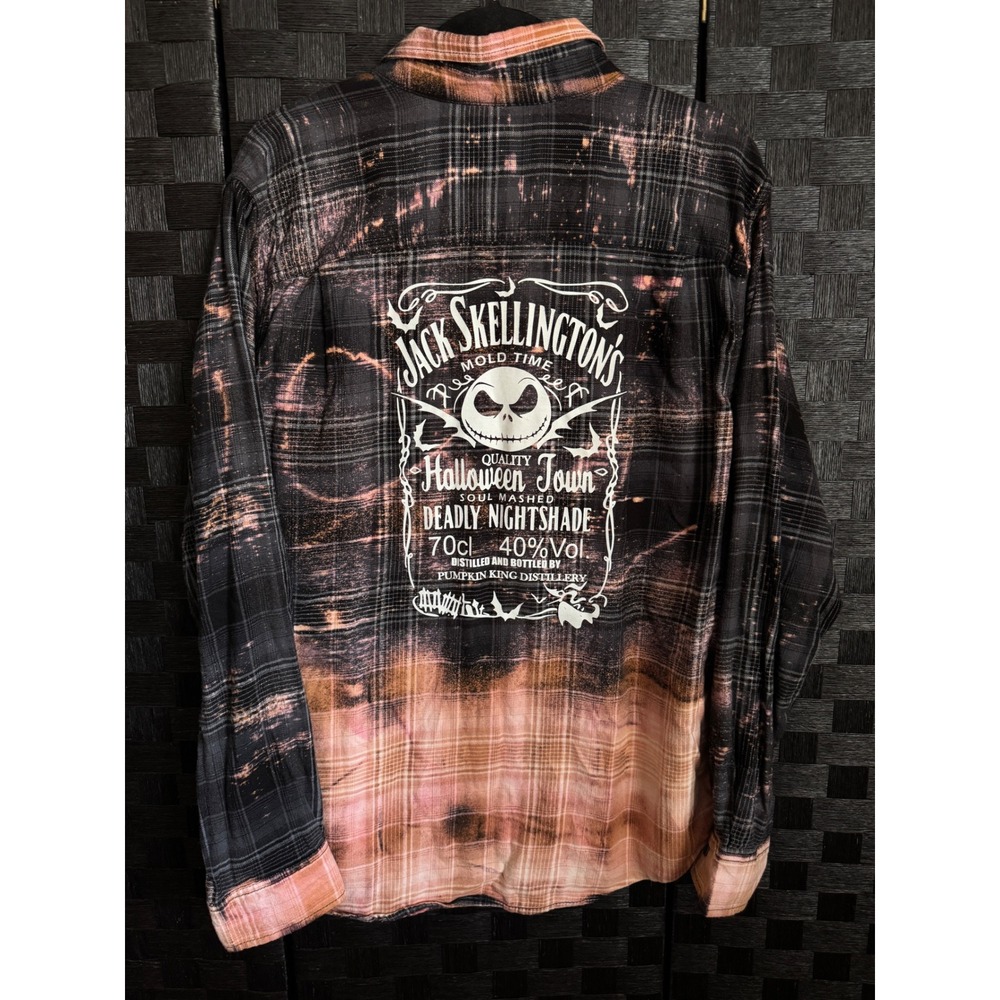 Jack Skellington Halloween Grunge Bleach Dyed Flannel Shirt L